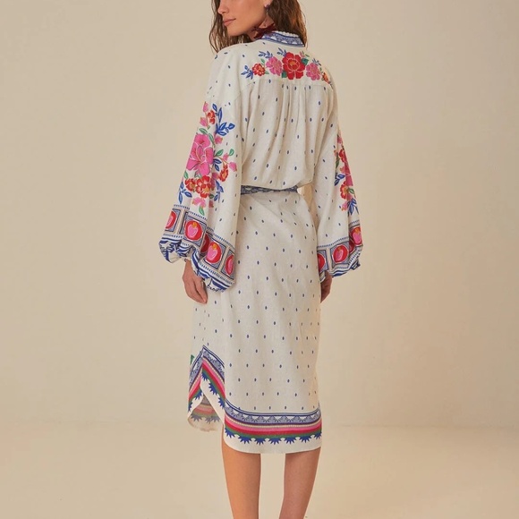 NWOT- Farm Rio Off white Flowers Midi Dress- Medium - Picture 3 of 4